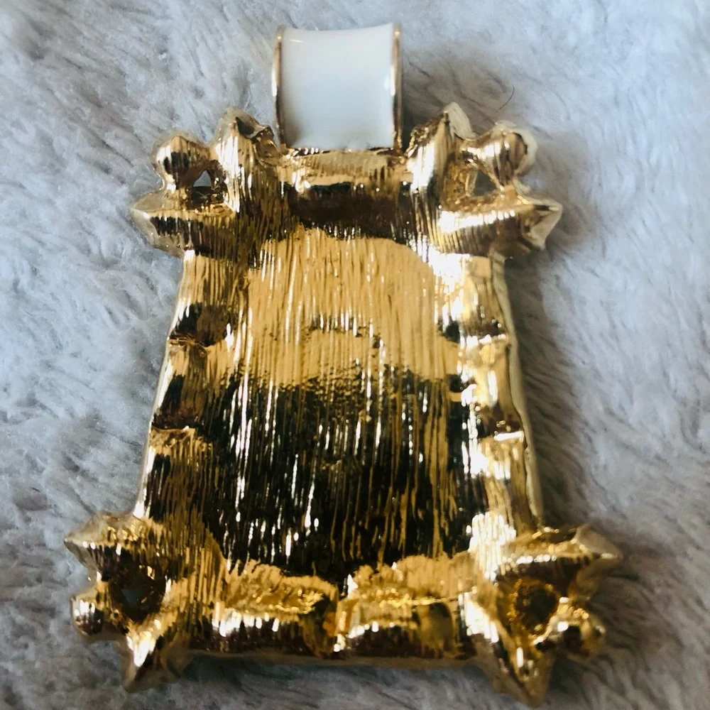 Faux Gold and Cream Stone Pendant with Gemstone Embellishments - Picture 2 of 2